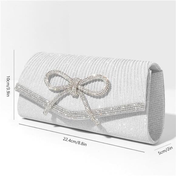 SH Glitter Clutch Purses for Women Elegant Bow Evening Bag Dressy Wedding - Picture 4 of 7